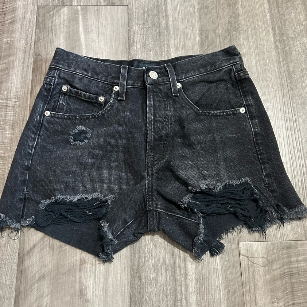 Edwin Cai 4” Inseam Destroyed Black Denim Shorts